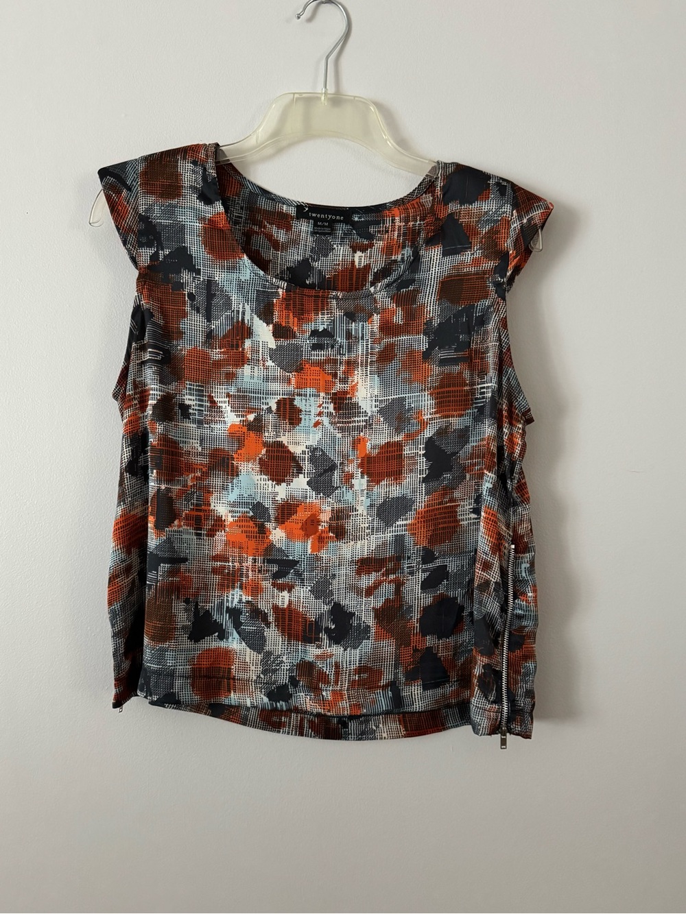 Forever 21 Rust, Black & Gray Cap-Sleeve Printed Top